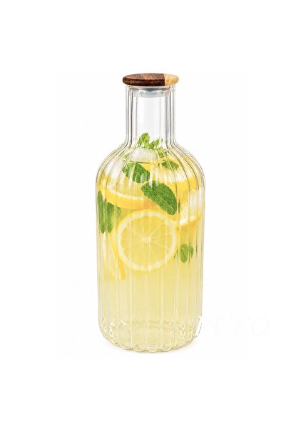 PUFO Sticlă simplă pentru apă sau lichide, 1,4 L, cu capac din lemn – design ...