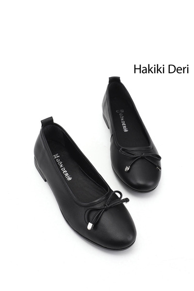 GÖNDERİ(R) Kadın Siyah Fiyonklu Hakiki Deri Babet
