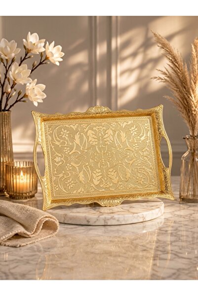 Generic صينية تقديم تركية يدوية الصنع من النحاس مقاس 20 × 30 سم |   تصميم عثم...