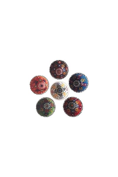 kapadokyahediyelik Embossed Pattern 6-Piece Ceramic 8 cm Bowl Set 100% Handmade Colorful Presentation Bowl Snack Bowl Set