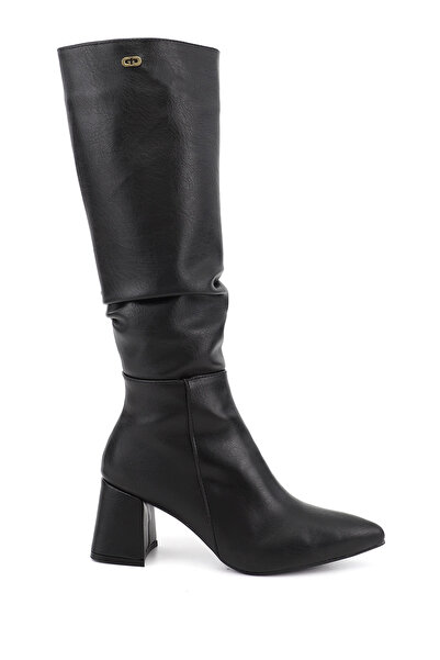 GÖNDERİ(R) Women's Black Zippered Thick Heeled Boots