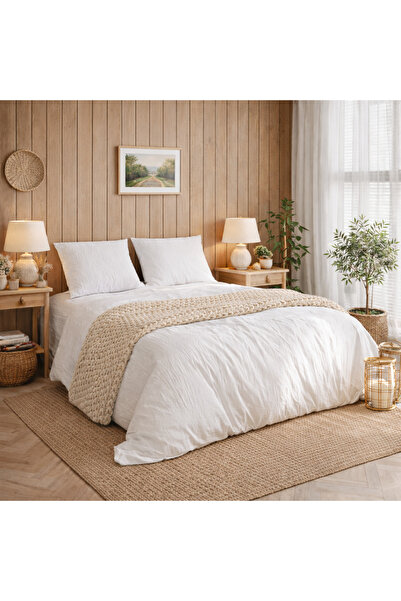 Kotonia Home Lenjerie de pat tip hotel, format 4 piese, Ranforce Crepe, 100% ...