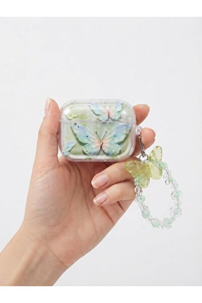Myzumax AirPods 4 ve 5 Uyumlu Simli Kulaklık Kılıfı - 3D Kabartmalı Yeşil but...