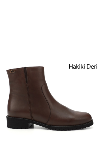 GÖNDERİ(R) Women's Brown Antique Zippered Rubber Sole Genuine Leather Boots