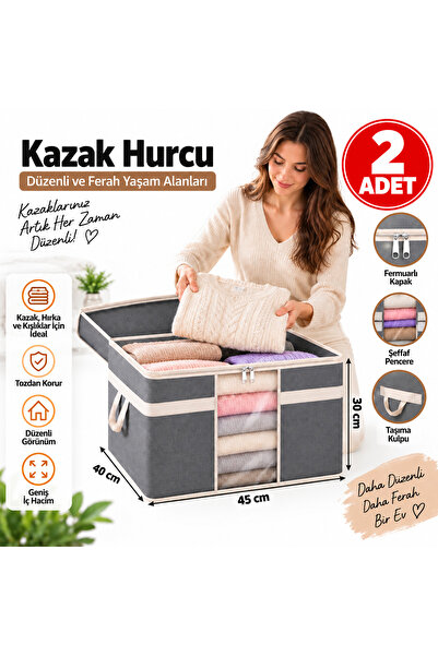 ESMANA LIVING Pencereli Kazak Hurcu 2'li Set – Fermuarlı Giysi ve Kıyafet Sak...