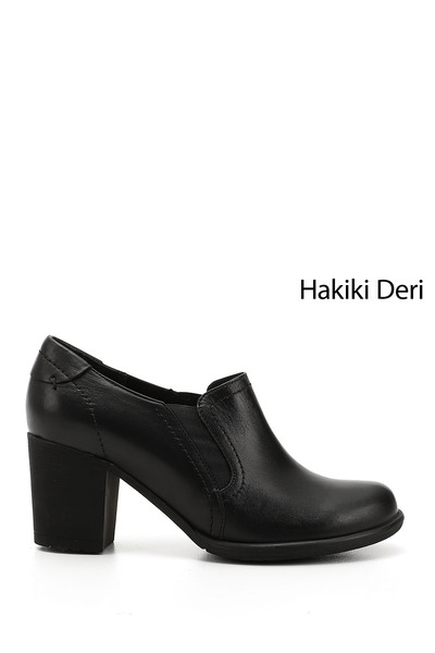 GÖNDERİ(R) Kadın Siyah Orta Kalın Topuklu Hakiki Deri Ayakkabı