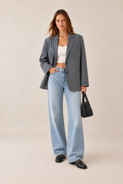 LOOSH Kadın Gri Maskülen Oversize Blazer Ceket