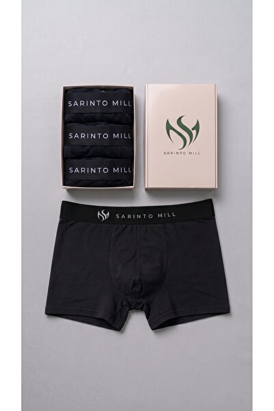SARINTO MILL 3'lü Kutulu Erkek Siyah Boxer Seti
