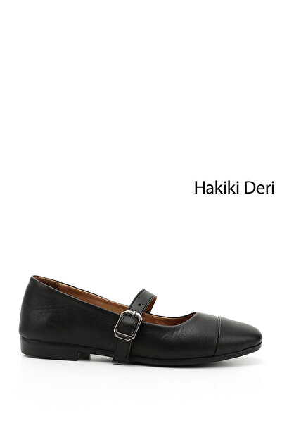 GÖNDERİ(R) Kadın Kömür Baskılı Mary Jane Hakiki Deri Babet