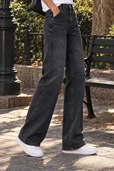 Denvy Denim Kadın Rinse Yıkamalı Wide Leg Jean Pantolon