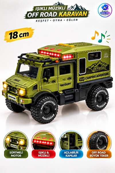 YILDIRIM OYUNCAK Sürtmeli Işıklı Müzikli Lüks Off Road Karavan Açılabilir Kap...