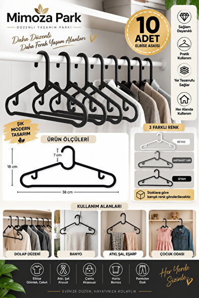 MİMOZA PARK 10 Pieces Slim Clothes Hangers - Original Flexible and Durable Cl...