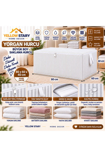 YELLOW STARY HOME DECOR Büyük Boy Mega Yorgan Saklama Hurcu 80x60x40 cm