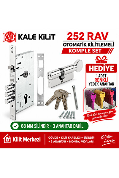 Kilit Merkezi Kale 252 Rav Automatic Locking Steel Door Lock with 68 mm Cylin...