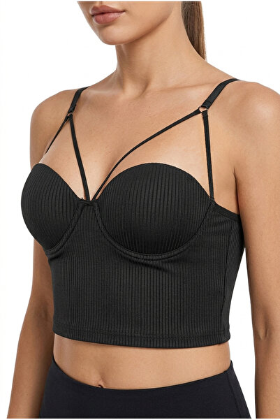 PIRLANTA Push-Up Destekli Balenli Kopçasız Dekolte Askılı Crop Büstiyer Sütyen