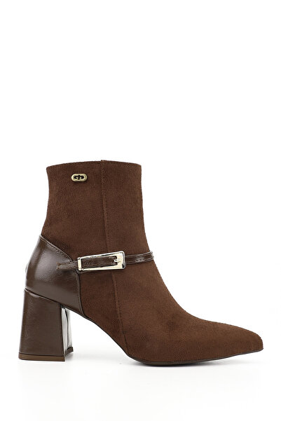 GÖNDERİ(R) Women's Brown Suede Zippered Thick Heeled Boots