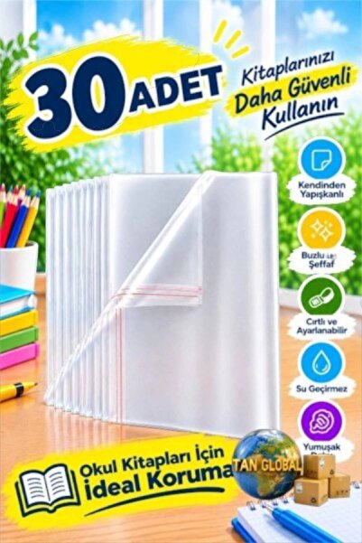 TAN EXPRESS 30 Adet Hazır Yapışkanlı Kitap Kabı Buzlu Şeffaf (46x28.5 Cm)
