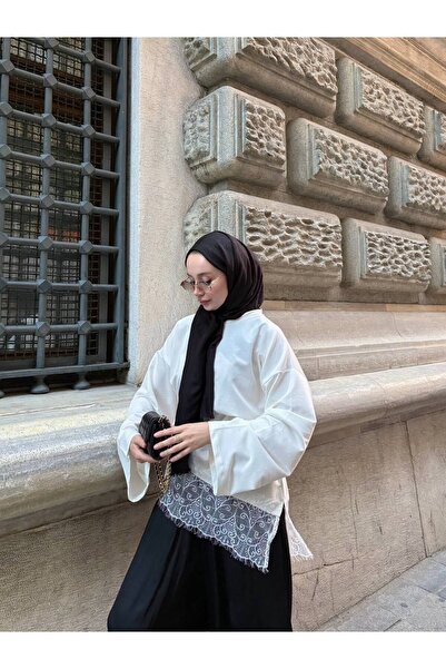 RFK Butik Kadın Dantel Detaylı Bel Bağlamalı Penye Sweat - Ekru