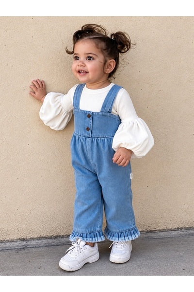 Jammybaby Palazzo Jean Kot Salopet Tulum %100 Pamuk Likralı Ribana Balon Bluz...