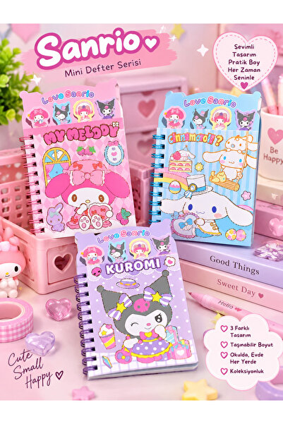 ÖZ OFİS Kuromi My Melody Cinnamoroll Ayraçlı Defter 8 Sayfa Sticker 16 Sayfa ...