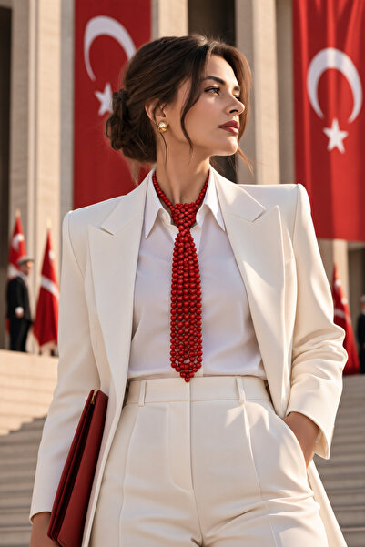 WOWMOM Kırmızı boncuk kravat kolye
