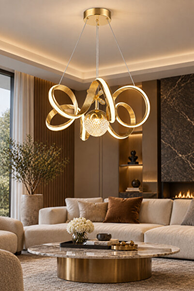 Ulucam Aydınlatma Çizgili Deniz Yıldızı Tek Toplu Gold LED Avize Modern Dekor...