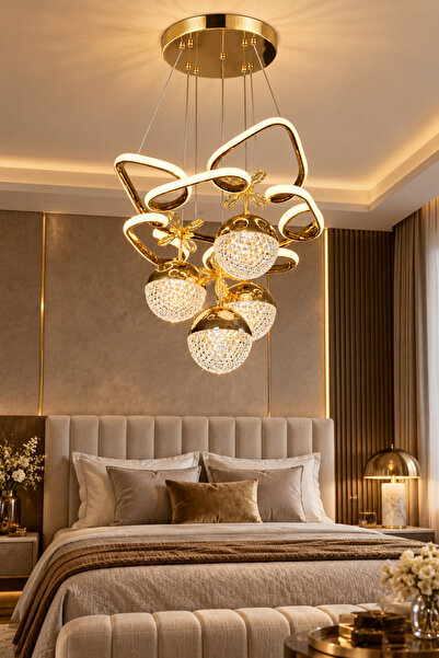 Ulucam Aydınlatma Balık Sırtı Kelebek 4 Toplu Gold LED Avize Modern Dekoratif...