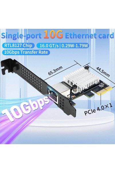 Choice بطاقة شبكة إيثرنت 10 جيجابت بمنفذ واحد PCIe 4.0 X1 Realtek8127(PXE) بس...