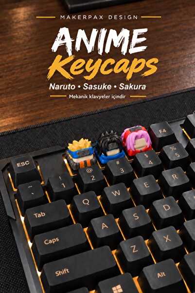 Makerpax Anime Keycaps 3'lü Set Naruto, Sasuke ve Sakura 3'lü Set - Mekanik Klavye Tuş Takımı