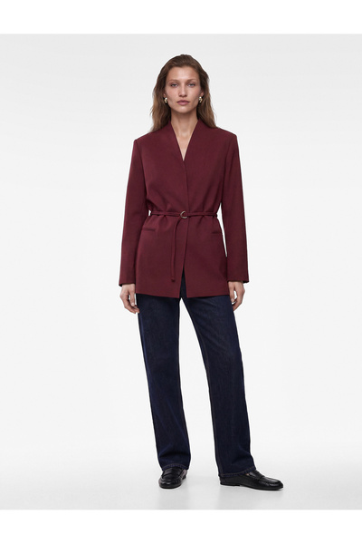 Koton Belted Double-Breasted Collar Long Sleeve Blazer Jacket