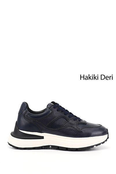 GÖNDERİ(R) Men's Navy Blue Antique Lace-Up Genuine Leather Comfort Sneaker