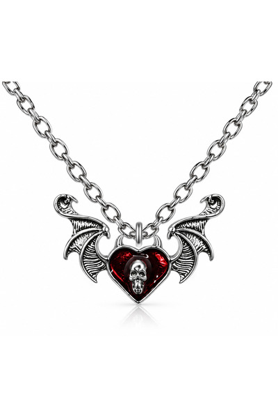 Herşey Nota Kırmızı Yarasa Kanatlı Skull Heart Unisex Gotik Kolye – Aşkın Kar...