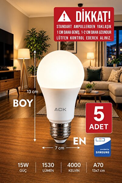 Aryes 15 Watt LED Ampul 4000 Kelvin 1530 Lümen Günışığı E27 Yüksek Aydınlık