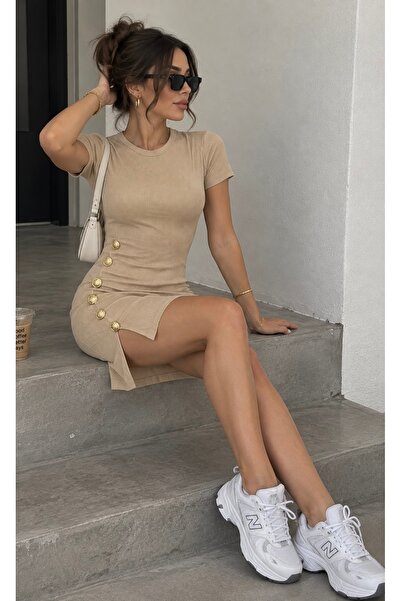 hipnoz butik kadın kısa kollu burgu kumaş mini elbise