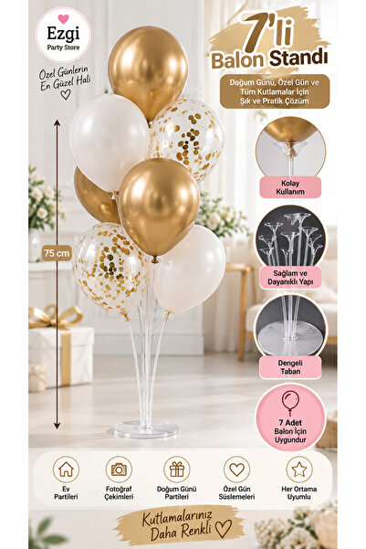 Ezgi Party Store 7'li Balon Standı Ayaklı Balon Tutucu Aparatı Doğum Günü Par...