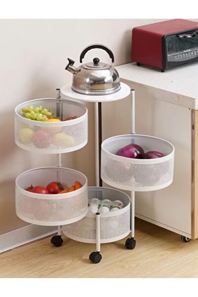 Taimi 4-Tier Rolling Storage Rack for Bedroom & Kitchen, Multifunctional Roun...