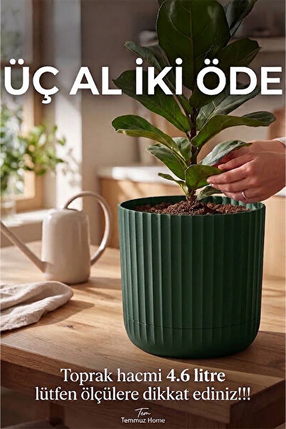 TEMMUZ HOME Zeraf Saksı No:3–1 Adet 4.6 Litre Tabaklı Masa veSehpa Üzeri Saks...