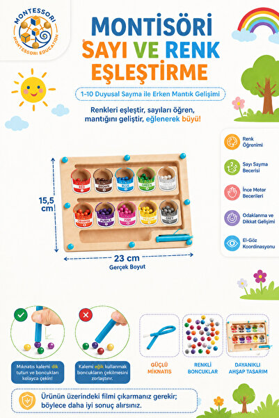 BBSKY Montessori Manyetik Renk ve Boya Kovası: 3+ Yaş Eğitici Sayısal Mantık ...