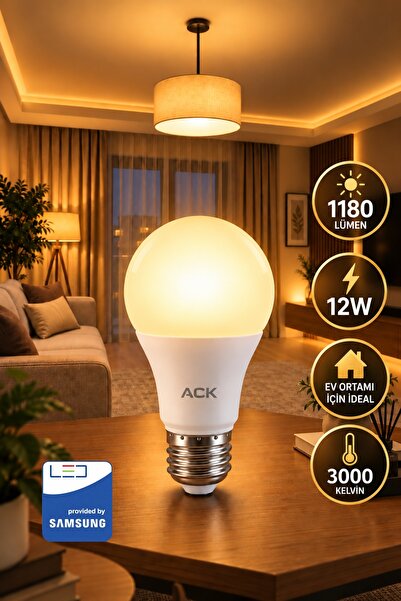 Aryes 12W LED Ampul Sarı Işık 3000K 1180 Lümen E27 Duy Tasarruflu Güçlü Işık