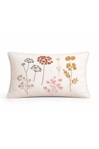 CASA NATURALE Flora Ecru Pink Floral Embroidered Throw Pillow
