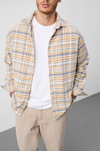 Valiberta Jasper Relaxed Fit Baumwollhemd mit Nadelstreifen für Herren – Senf...