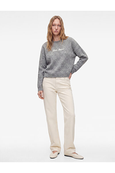 Koton Wool Blend Crew Neck Long Sleeve Knit Sweater with Angel Motif on the Back