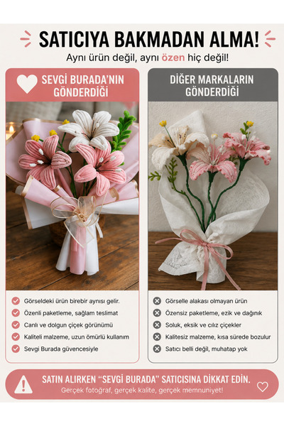 Sevgi burada Hediyelik Şönil Çiçek Pembe Lilyum