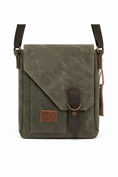 OLD COTTON BAGS Unisex Haki Kanvas Omuz Çantası – Kapaklı, Cepli Günlük Posta...
