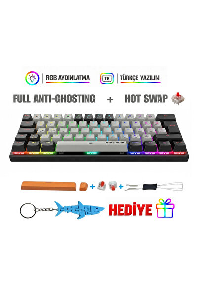 MEGALODON RGB Mini T9 Türkçe Q Mekanik Oyuncu Klavye Red Switch Gamer Oyuncu ...