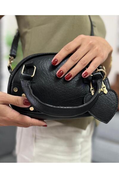MODA Taşlı Kalp Aksesuarlı Mini Oval Omuz Çantası - VENEDİK MODEL