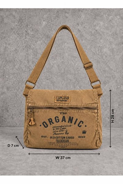 OLD COTTON BAGS Casual Shoulder Bag Cotton Postman Laptop School Travel Daily Vintage Retro Camel
