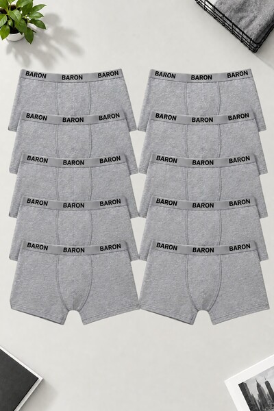 PİERLES 10 pieces of men's gray economical cotton lycra boxer shorts