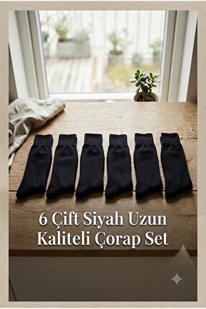 6 çift siyah kaliteli erkek uzun çorap