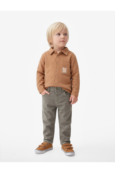 Koton Cotton Pocketed Buttoned Denim Trousers with Elastic Waist